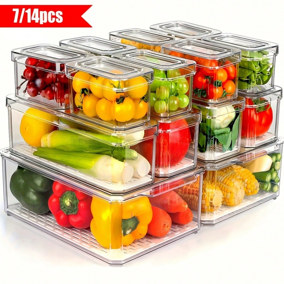 Food Snacks Gifts - 7/14'lü Paket İstiflenebilir Buzdolabı Düzenleyici Kutuları