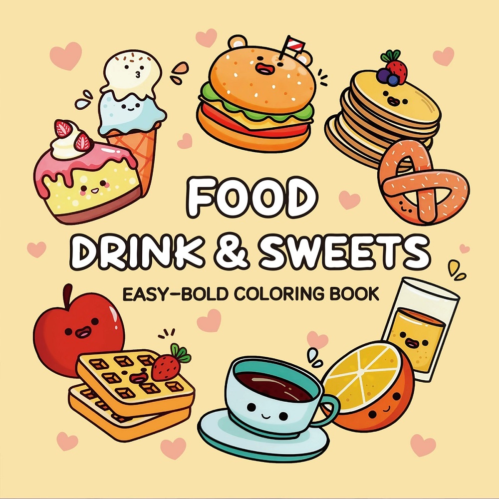 Food And Snacks Coloring Book Bold And Easy - Yiyecek, İçecek ve Tatlılar Yetişkinler için